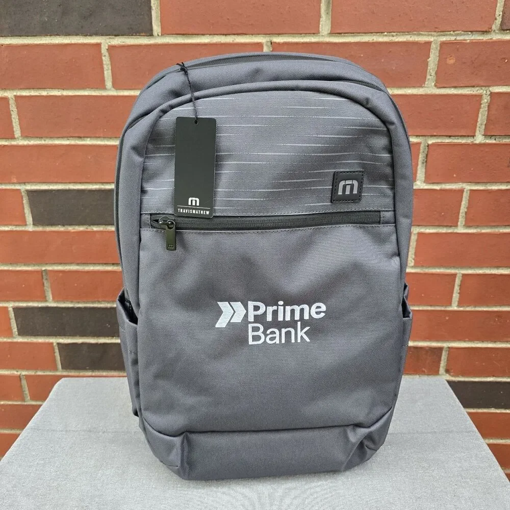 NWT Travis Mathew Approach Backpack Gray Prime Bank Logo